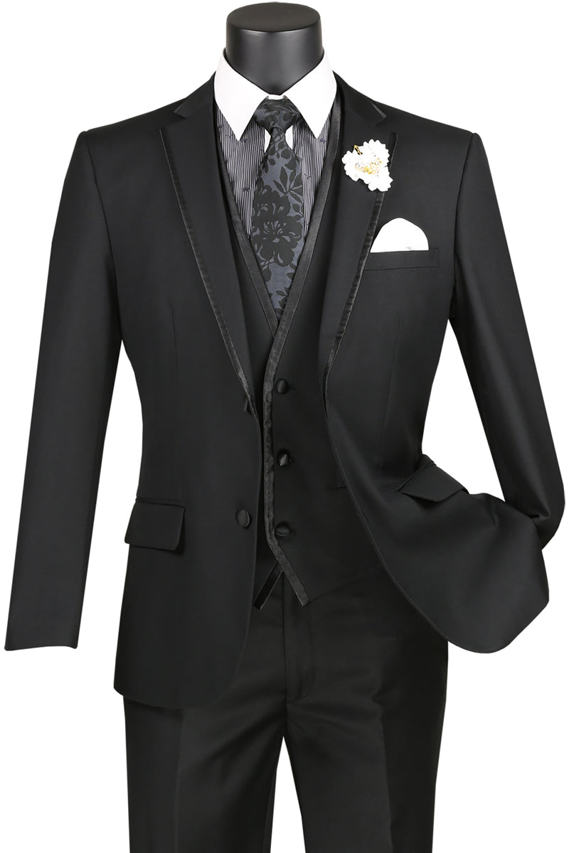 Leonardo Collection - Slim Fit Tuxedo 2 Buttons 3 Piece Suit Black