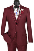 Leonardo Collection - Slim Fit Tuxedo 2 Buttons 3 Piece Burgundy Suit ...