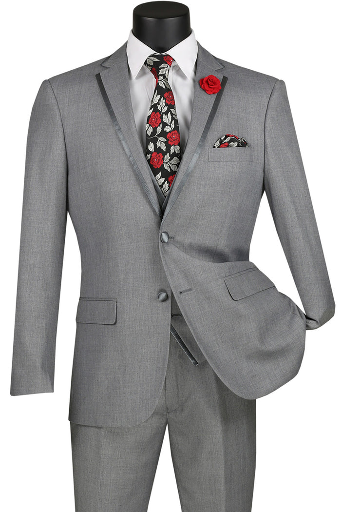 Leonardo Collection - Slim Fit Tuxedo 2 Button 3 Piece Suit Light Gray ...