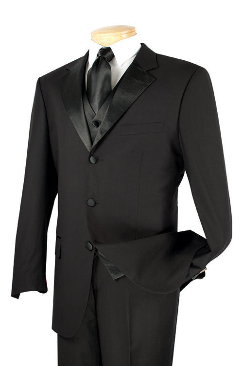Men's Regular Fit Tuxedo 3 Piece with Vest In Black