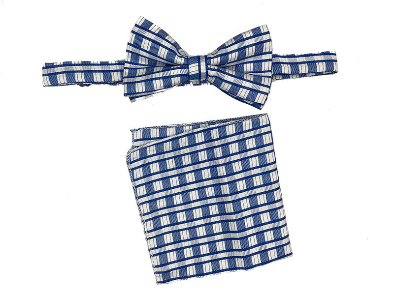 Men's Bowtie and Hanky Accessory Set in Blue White