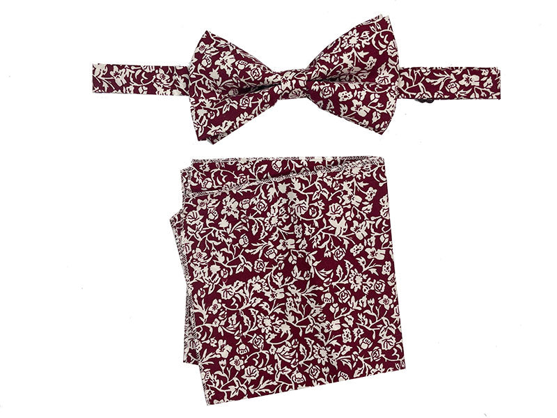 Men's Bowtie and Hanky Accessory Set in Burgundy Floral