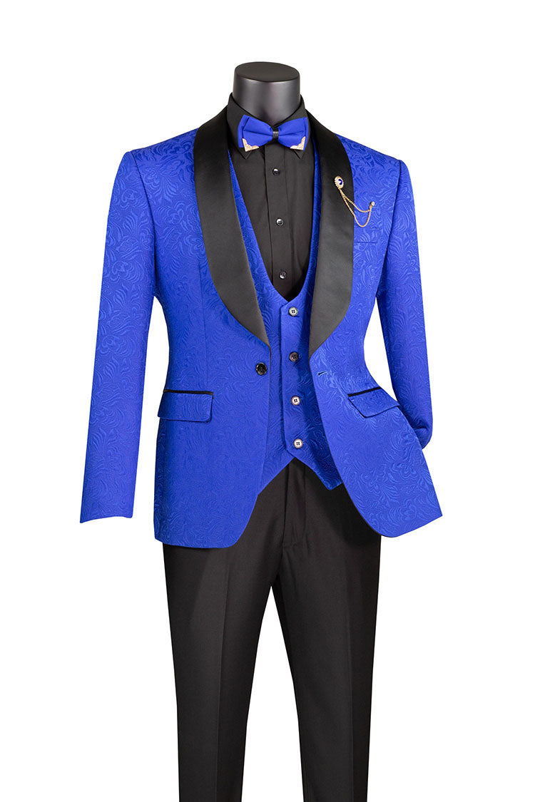 Slim Fit Tuxedo 3 Piece with Jacquard Pattern in Royal | Suits Outlets ...