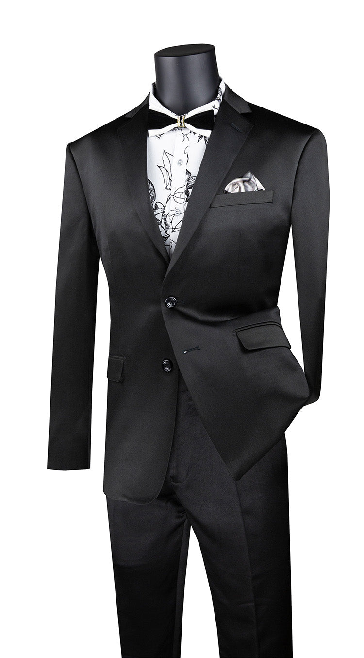 Ultra Slim Fit Shiny Sharkskin 2 Button 2 Piece Suit in Black