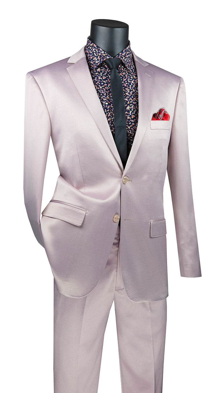 Ultra Slim Fit Shiny Sharkskin 2 Button 2 Piece Suit in Blush