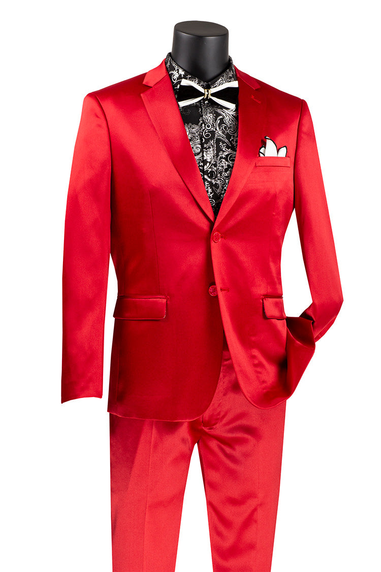 Ultra Slim Fit Shiny Sharkskin 2 Button 2 Piece Suit in Red
