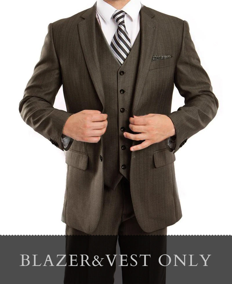 (38S Blazer Vest) Charcoal Brown Modern Fit Blazer 2 Button with Vest