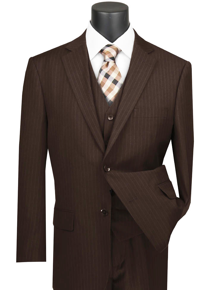 Sovana Collection - Regular Fit 3 Piece Suit 2 Button Tone on Tone Stripe in Brown