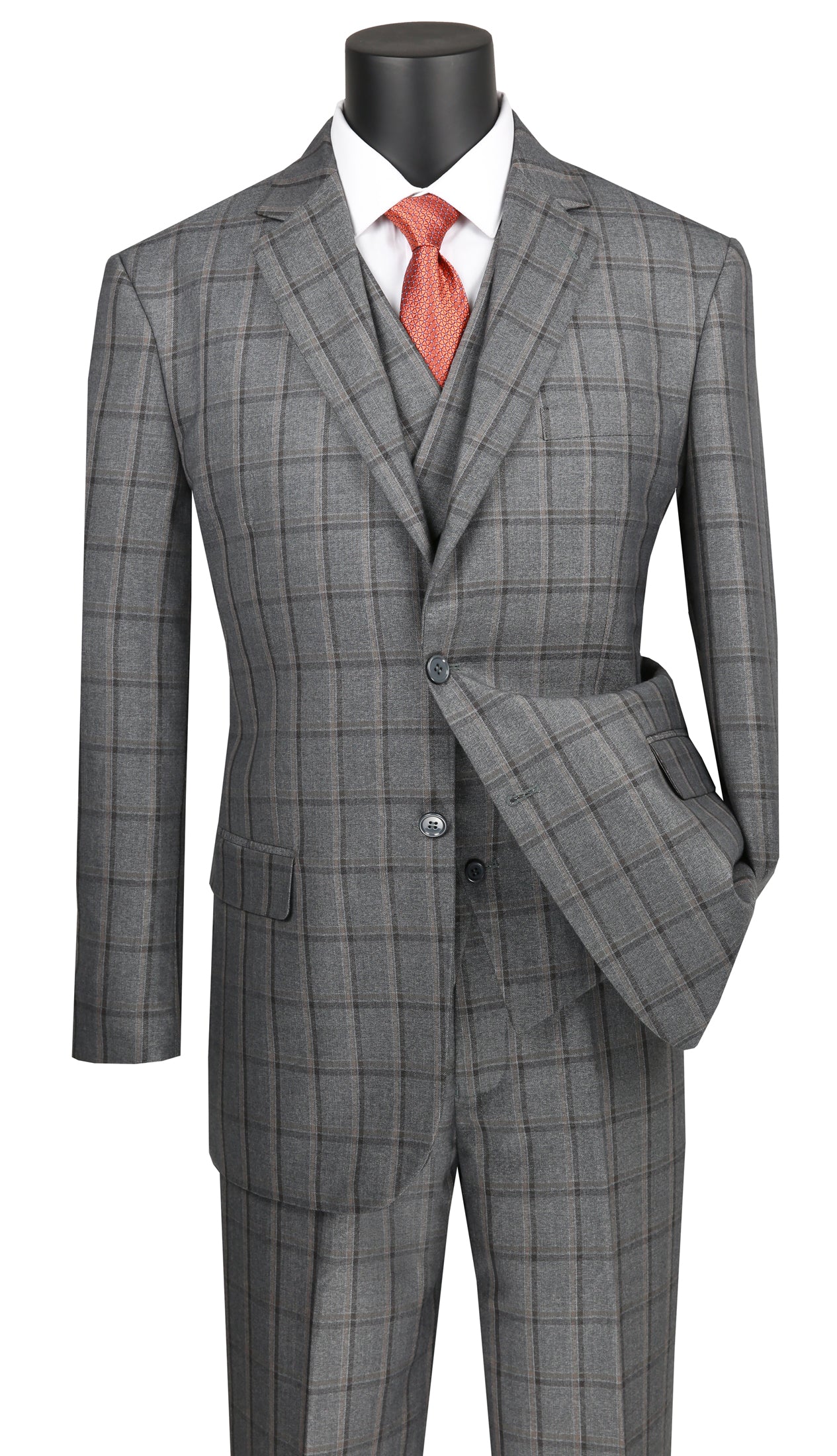 Atrani Collection - Regular Fit Windowpane Suit 3 Piece in Gray