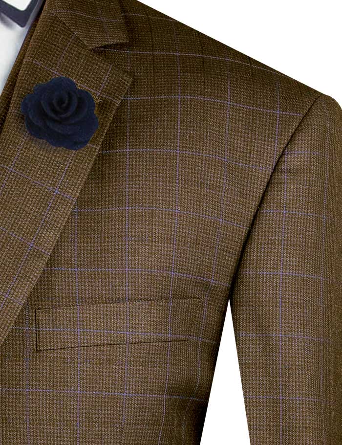 Venetian Collection - Taupe Regular Fit Glen Plaid 2 Button 3 Piece Suit