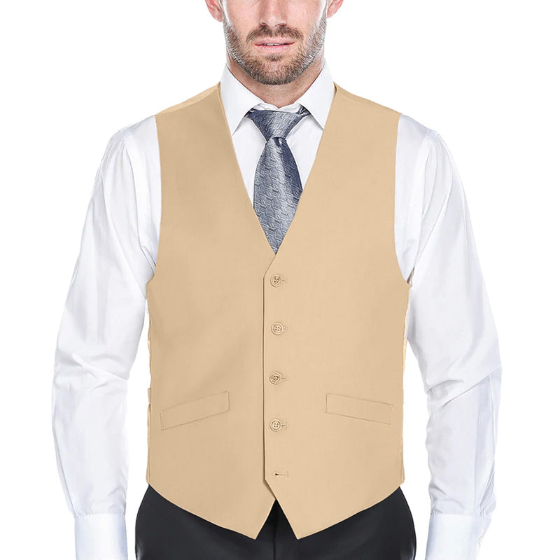 Vanderbilt Collection- Classic Dress Vest 5 Buttons Regular Fit In Beige