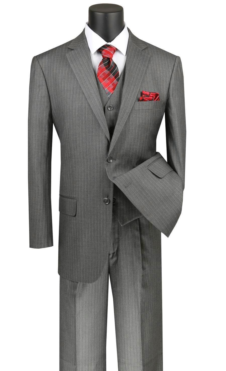 Sovana Collection - Regular Fit 3 Piece Suit 2 Button Tone on Tone Stripe in Gray
