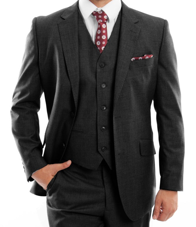 Arezzo Collection - 100% Wool Suit Modern Fit Italian Style 3 Piece in Black