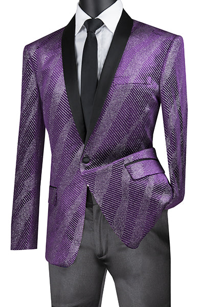 Slim Fit Velvet Party Jacket 1 Button Shawl Lapel in Purple