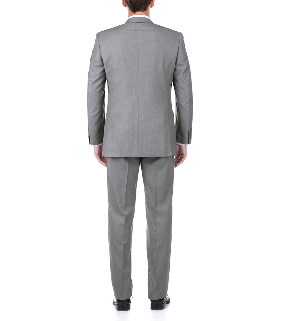 Bevagna Collection - Light Gray 100% Virgin Wool Regular Fit Pick Stitch 2 Piece Suit 2 Button