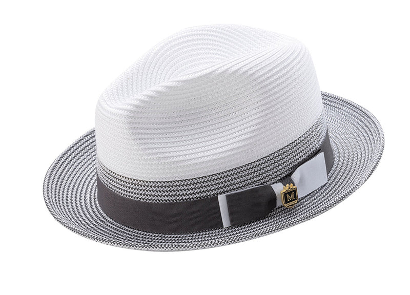 Men's Braided Straw Fedora Two Tone Weave in Gray