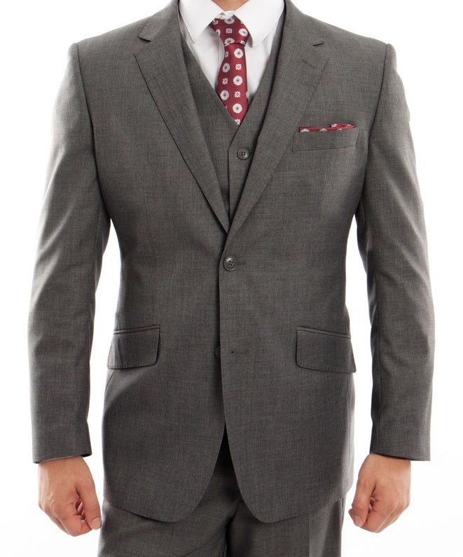 Arezzo Collection - 100% Wool Suit Modern Fit Italian Style 3 Piece in Dark Gray