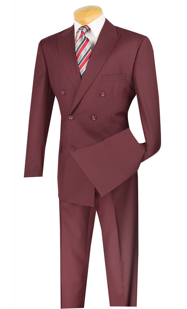 Ramses Collection - Double Breasted Suit 2 Piece Regular Fit in Burgundy