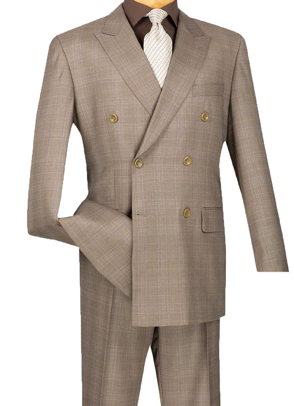 Alexander Collection - Tan Double Breasted 2 Piece Suit Regular Fit Glen Plaid