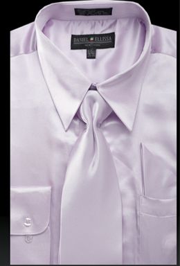 Satin Dress Shirt Regular Fit in Lilac With Tie And Pocket Square