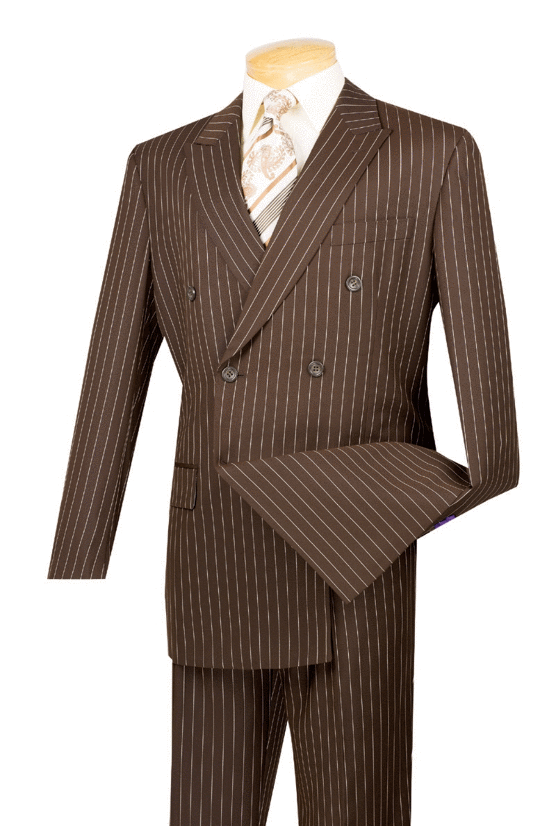 Rockefeller Collection - Double Breasted Stripe Suit Brown Regular Fit 2 Piece