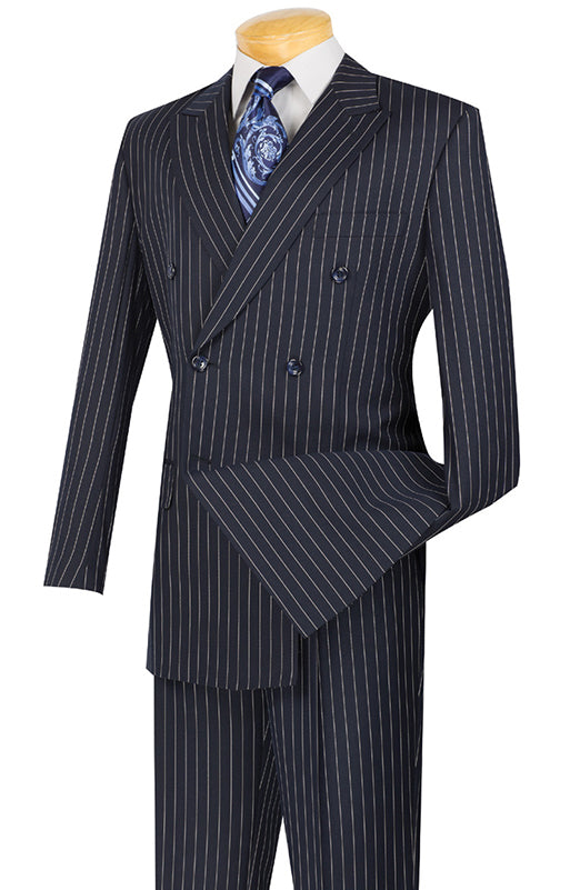 Rockefeller Collection - Double Breasted Stripe Suit Navy Regular Fit 2 Piece