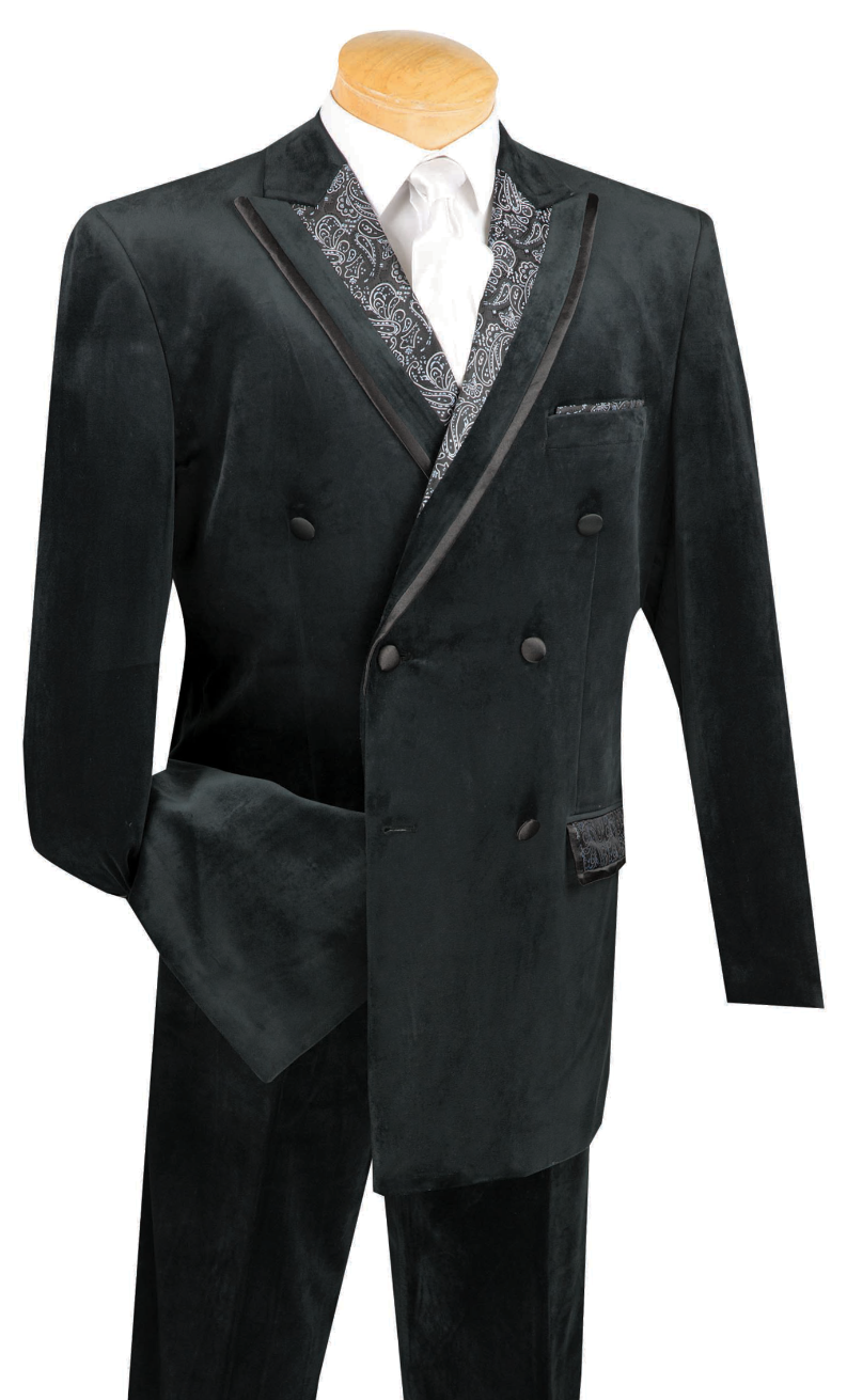 Caesar Collection - Velvet Black Double Breasted Suit Regular Fit 2 Piece