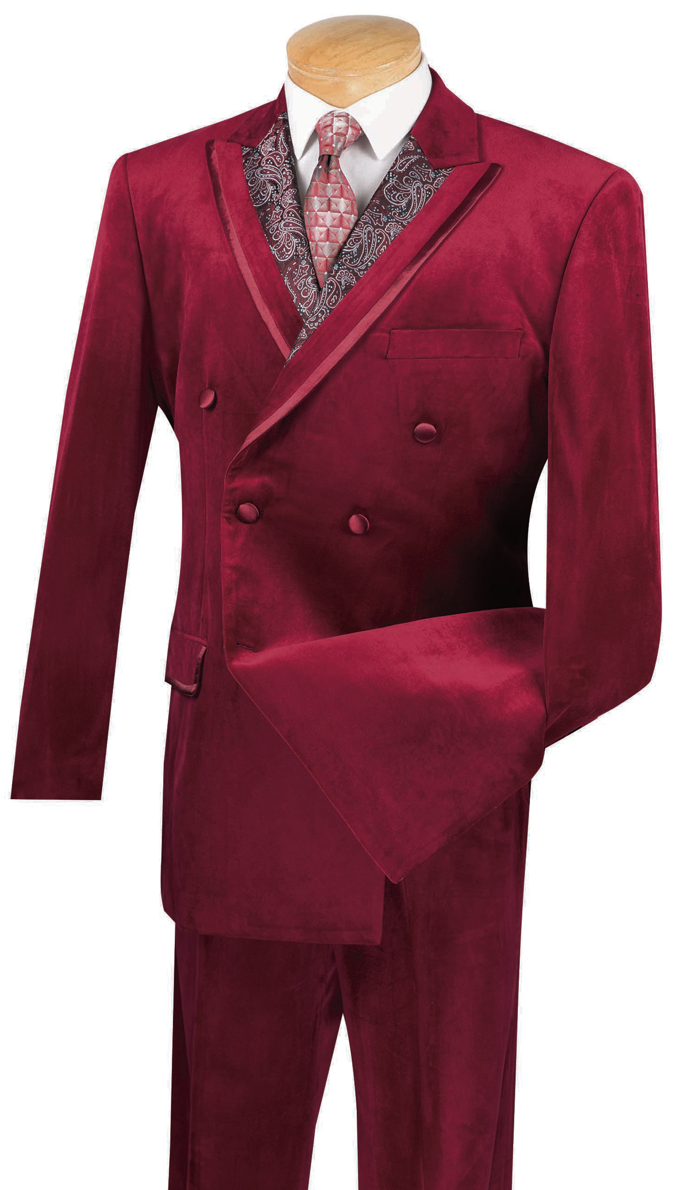 Caesar Collection - Velvet Burgundy Double Breasted Suit Regular Fit 2 Piece