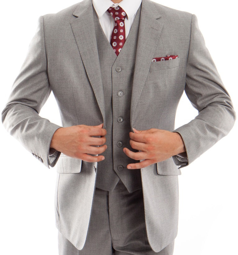 Arezzo Collection - 100% Wool Suit Modern Fit Italian Style 3 Piece in Gray