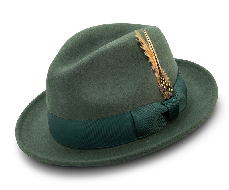 Men's Hunter Green Wool Felt Fedora Hat Snap Brim Crushable