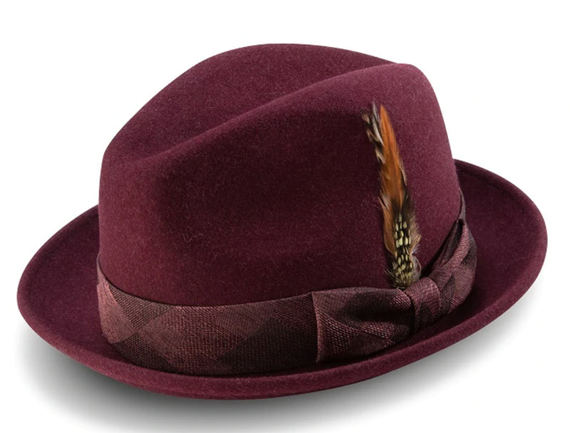 Burgundy Men's Fashion Bogart Fedora Hat 2 1/4 Inch Wide Brim