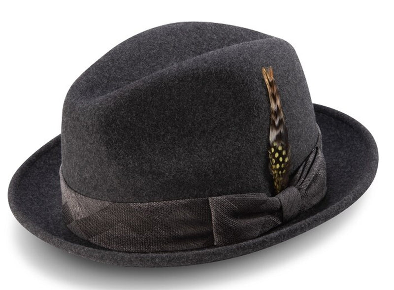 Charcoal Men's Fashion Bogart Fedora Hat 2 1/4 Inch Wide Brim