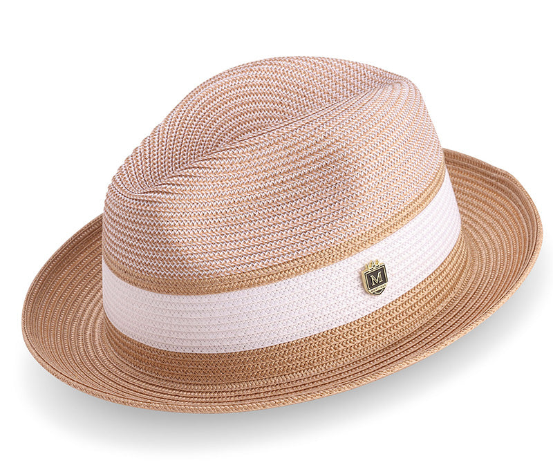 Men's Braided Two Tone Pinch Fedora Hat in Tan