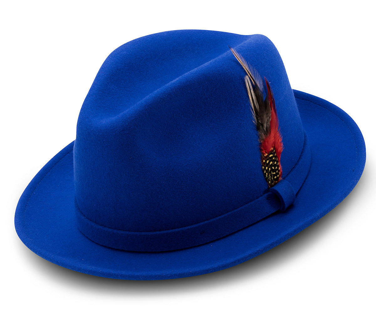 Royal Blue Dress Hat Center Crease Stingy Snap Brim