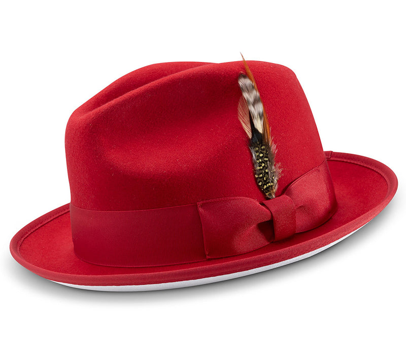 2 ¼" Brim Wool Felt Dress Hat Red with White Bottom