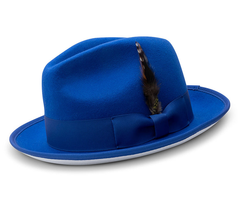 2 ¼" Brim Wool Felt Dress Hat Royal Blue with White Bottom