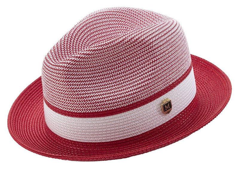 Men's Braided Two Tone Pinch Fedora Hat in Red