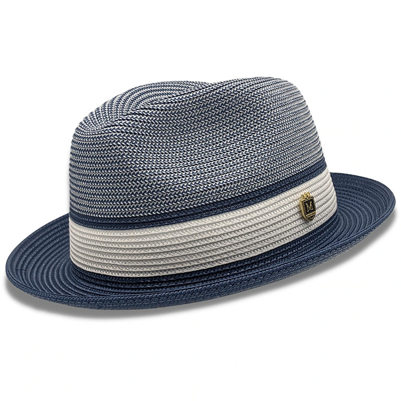 Men's Braided Two Tone Pinch Fedora Hat in Navy
