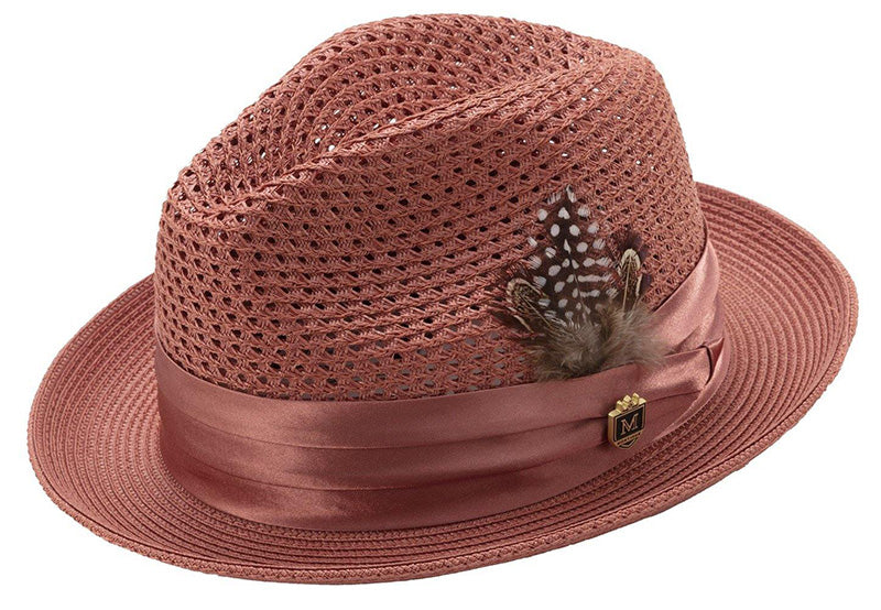Spice Solid Color Pinch Braided Fedora With Matching Satin Ribbon