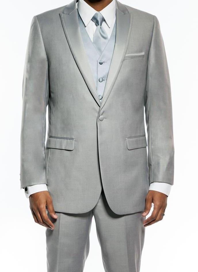 Light Gray Slim Fit 2 Piece Tuxedo With Satin Peak Lapel