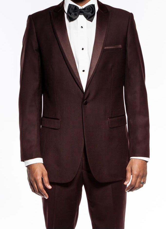 (38R, 38L) Brown Slim Fit 2 Piece Tuxedo With Satin Peak Lapel