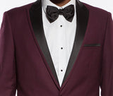 Burgundy Slim Fit 2 Piece Tuxedo With Satin Peak Lapel