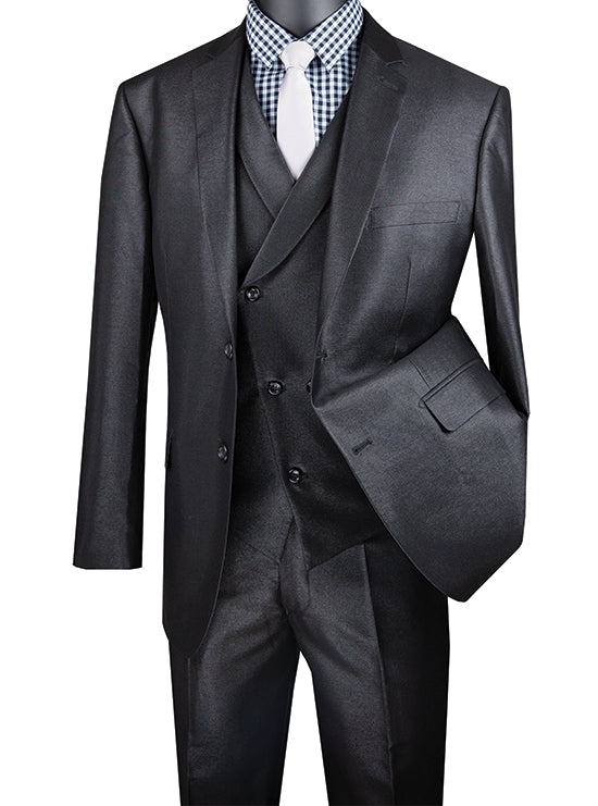 Black Modern Fit Shiny Sharkskin 2 Button 3 Piece Suit