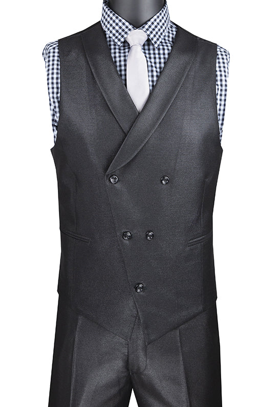 Black Modern Fit Shiny Sharkskin 2 Button 3 Piece Suit