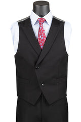 Black Modern Fit 3 Piece Suit with Vest and Elastic Waist Band Pants