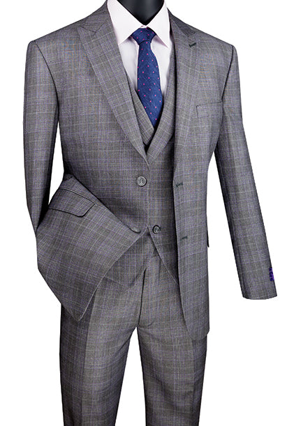 Gray Modern Fit Glen Plaid 2 Button Peak Lapel 3 Piece Suit