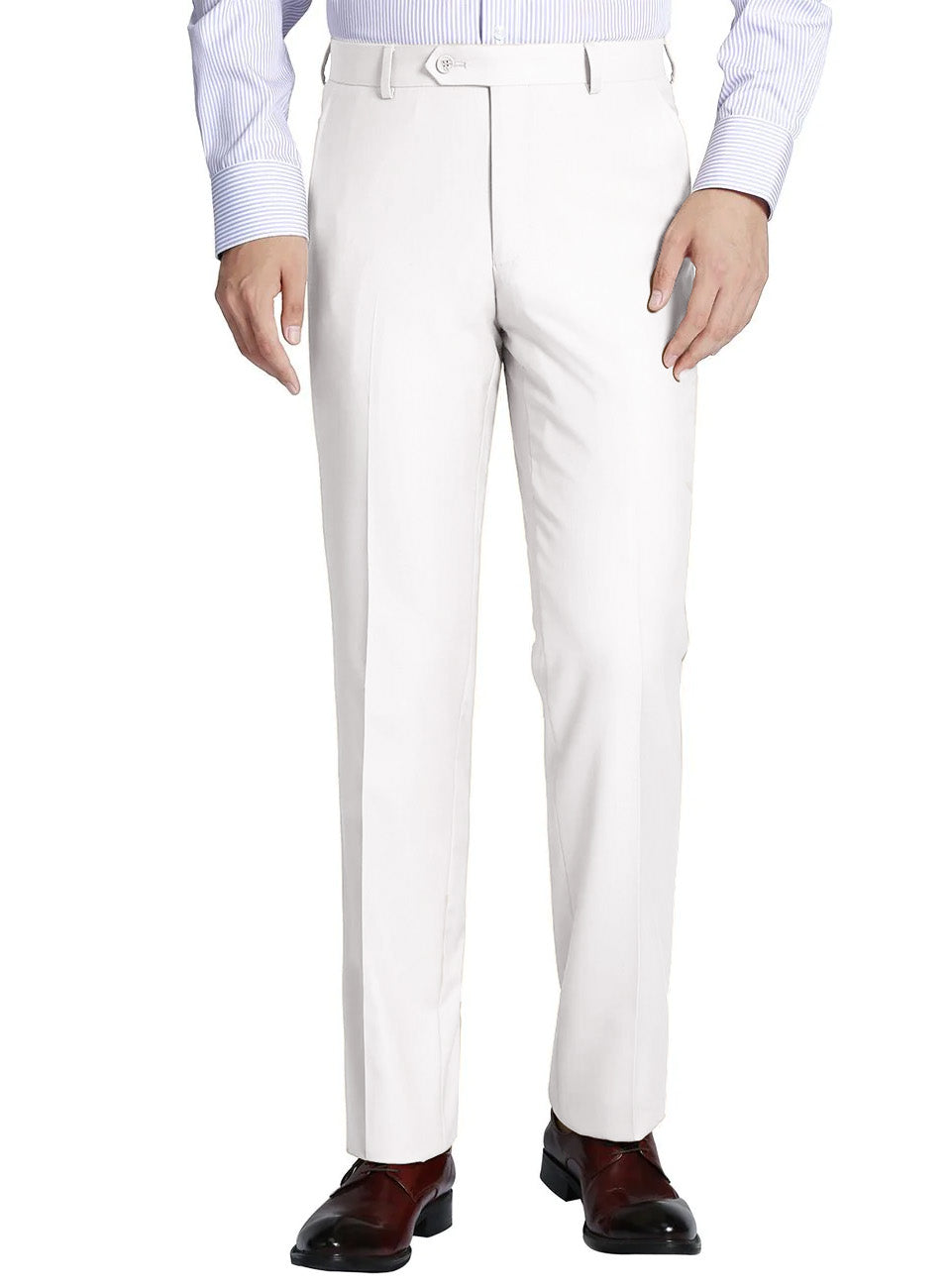 White Slim Fit Dress Pants Flat Front Pre-hemmed