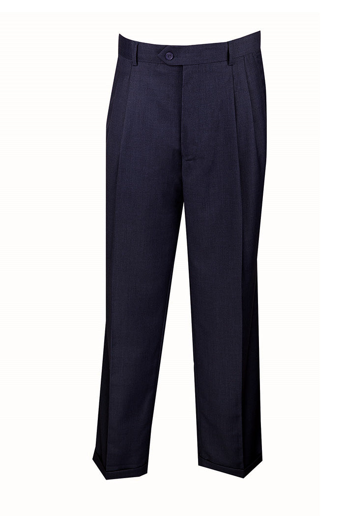 Navy Regular Leg Pleated Pants Pre-hemmed With Cuffs