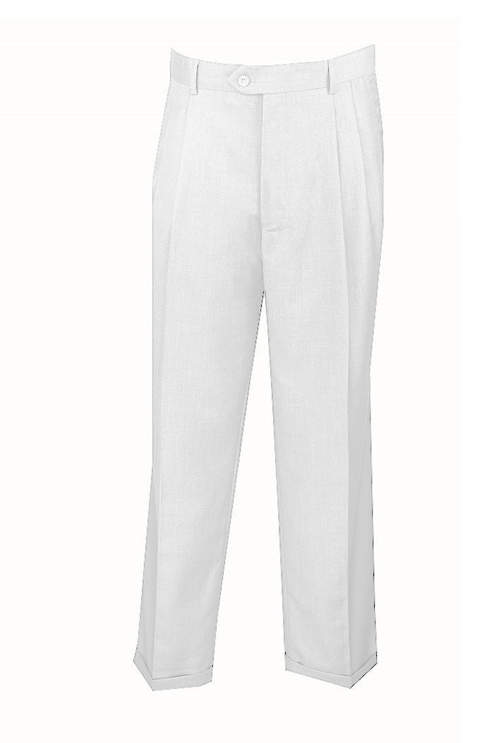 White Dress Pants Regular Leg Pleated Pre-hemmed With Cuffs