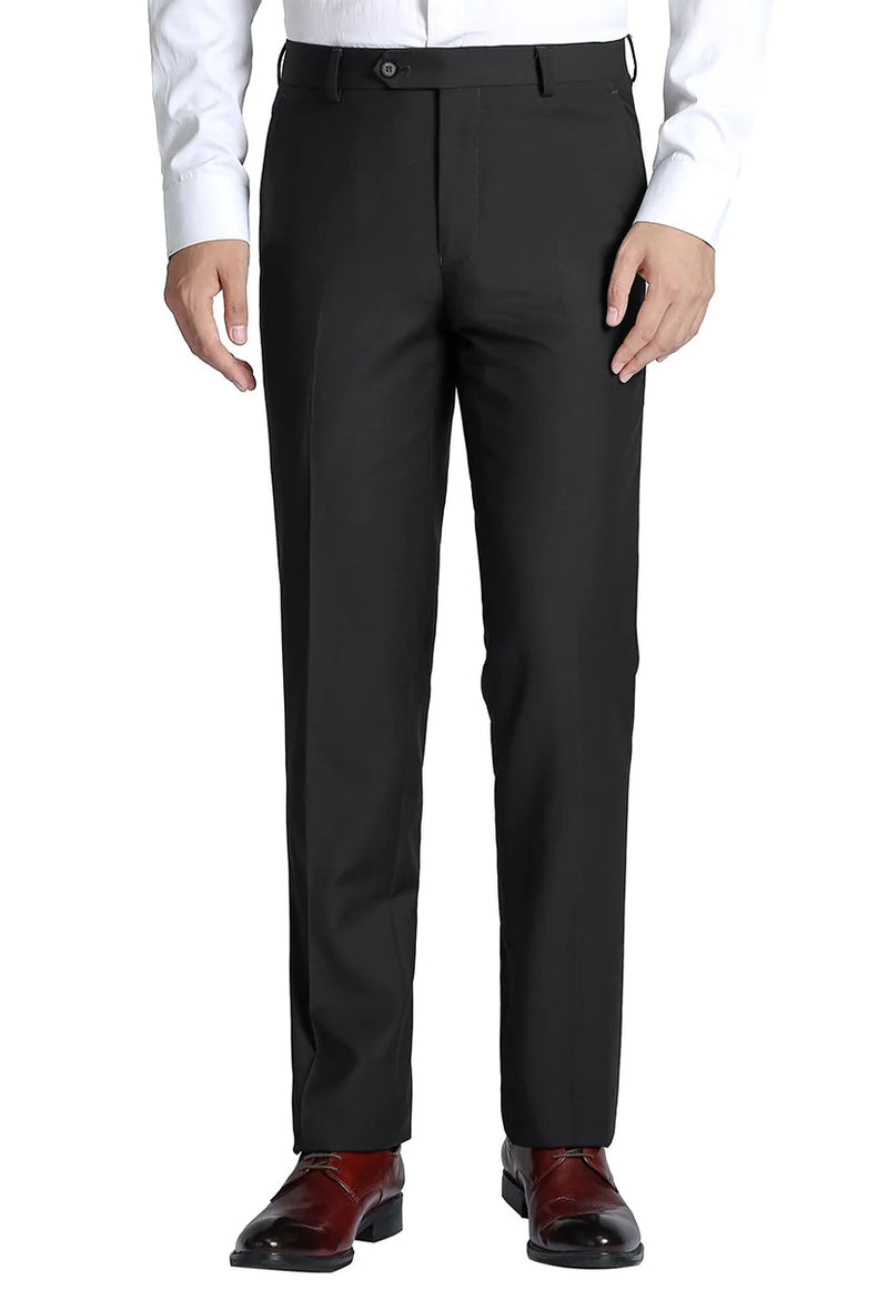 Black Slim Fit Dress Pants Flat Front Pre-hemmed | Suits Outlets Men's ...